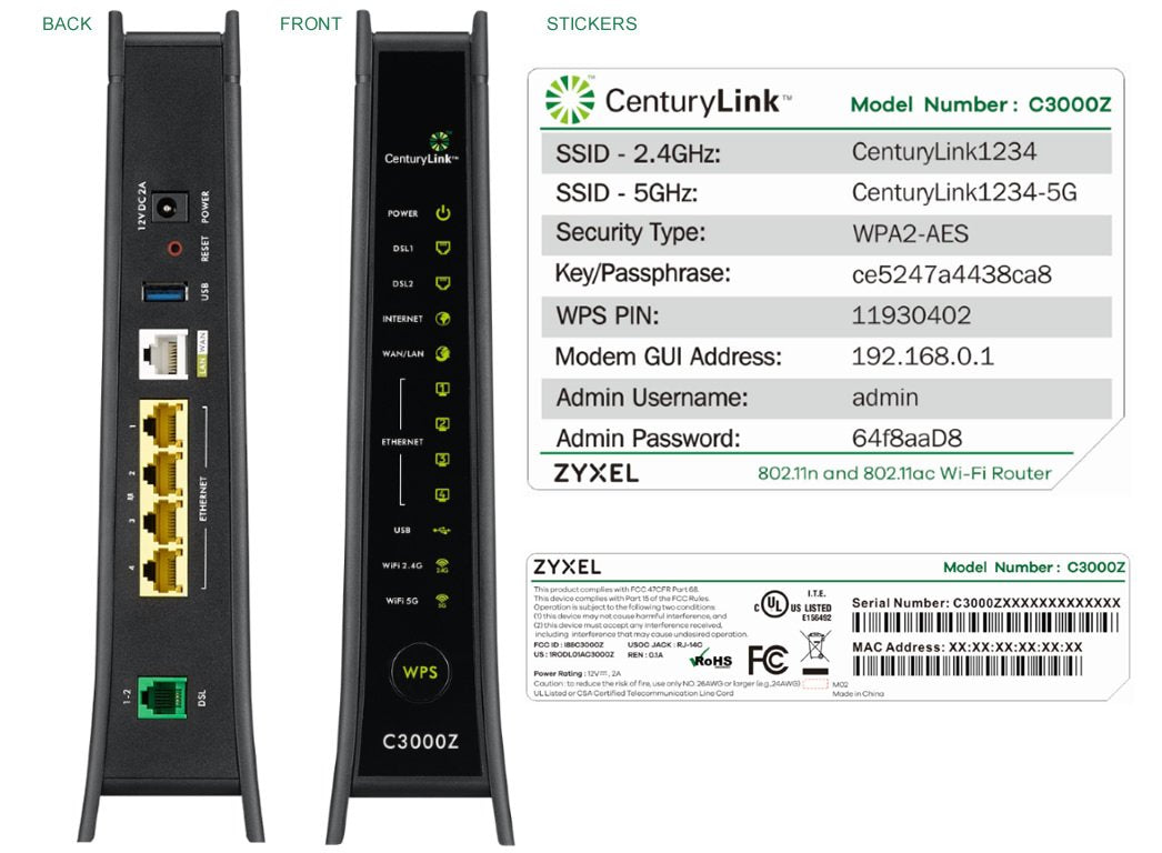 CenturyLink DSL/Fiber ZYXEL C3000Z modem